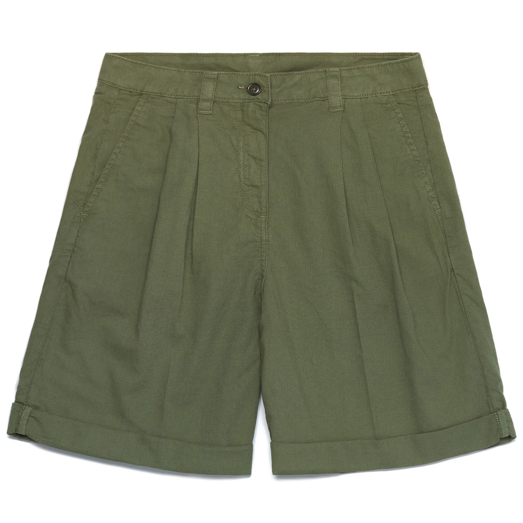 YVONNE LIGHT LINEN - Shorts - CHINO - Woman - GREEN OLIVINE